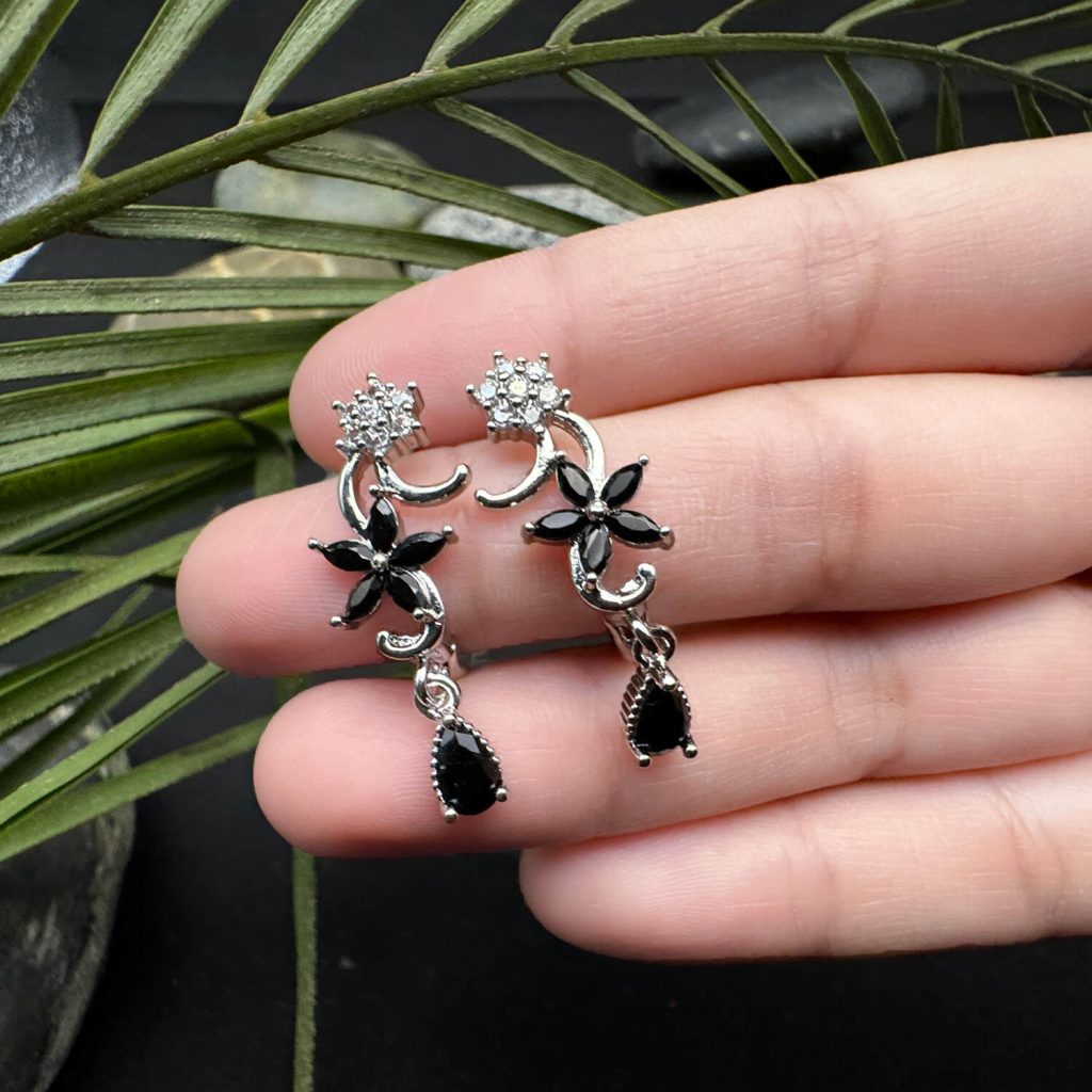 Aquamarine Blossom Earrings (Black)