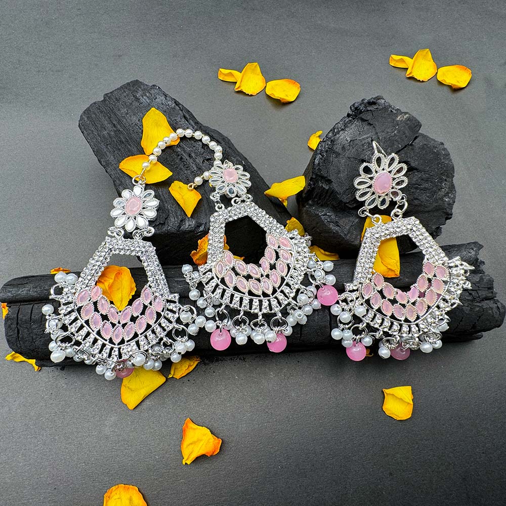 Elegant Pink Petal Earrings and Tikka Set - Nazli Fashions