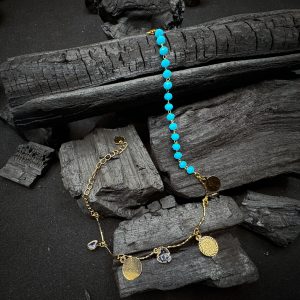 Enchanted Hearts Mystical Charms with Blue Crystal Stones Anklet - Nazli Fashions