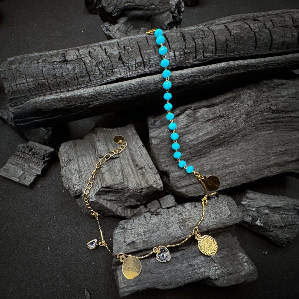 Enchanted Hearts Mystical Charms with Blue Crystal Stones Anklet - Nazli Fashions