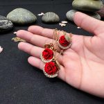 Golden Red Rose Necklace and Earring Set