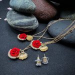 Golden Red Rose Necklace and Earring Set