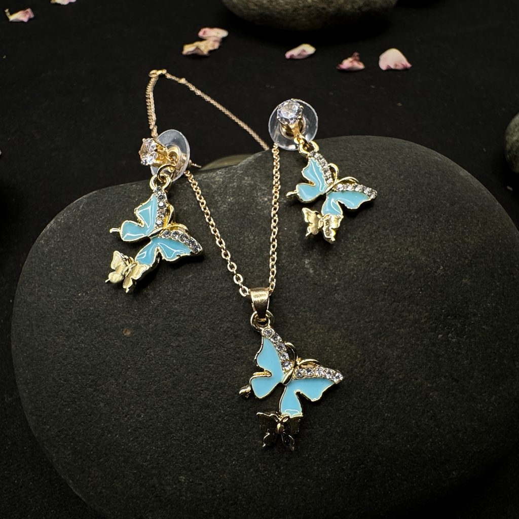 Delicate Butterfly Pendant and Earring Set