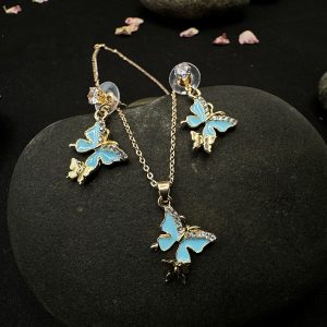 Delicate Butterfly Pendant and Earring Set