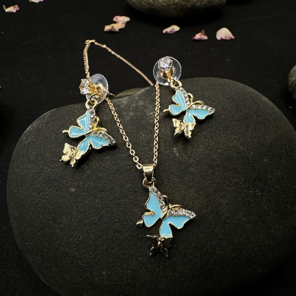 Delicate Butterfly Pendant and Earring Set