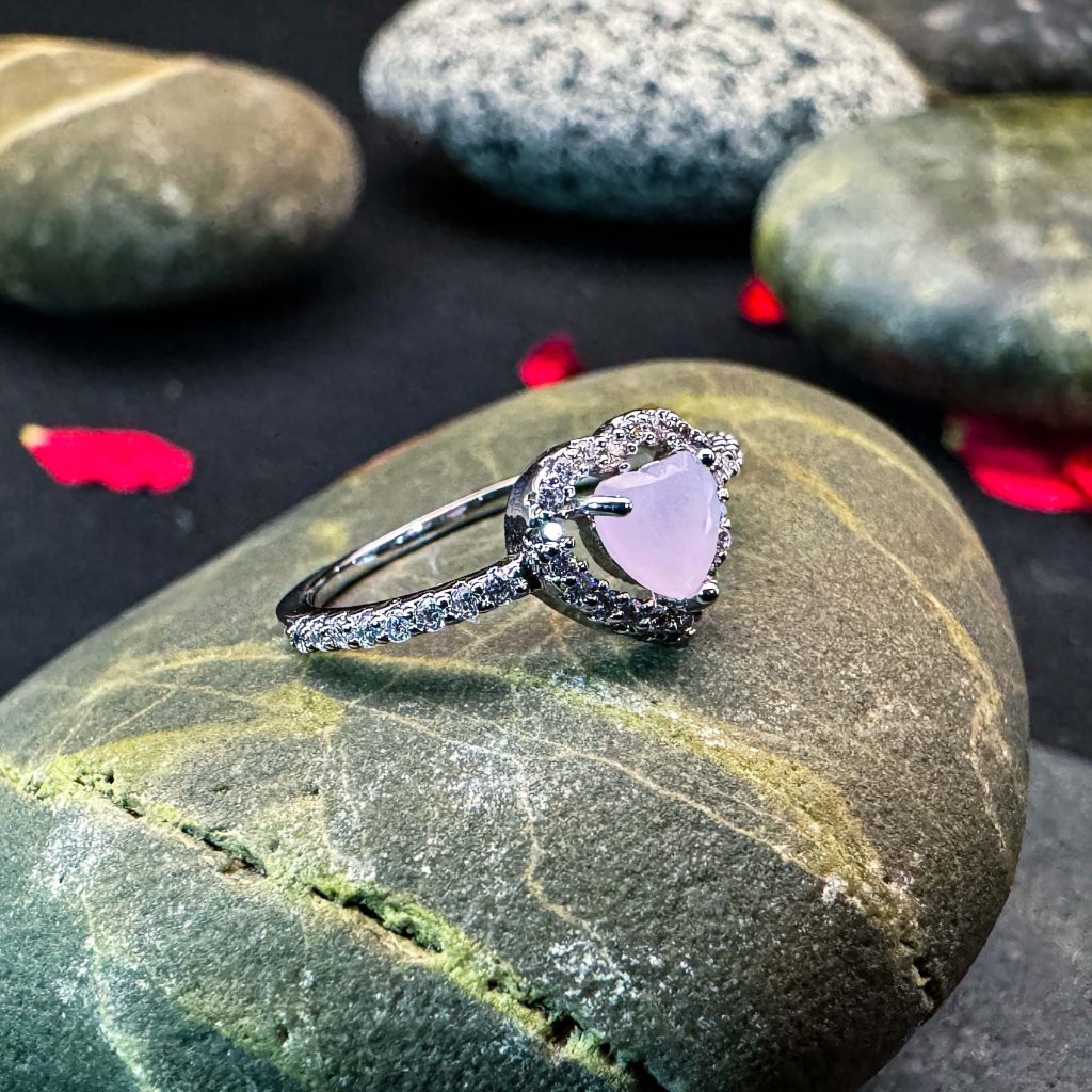 Pink Rose Quartz Heart Halo Ring