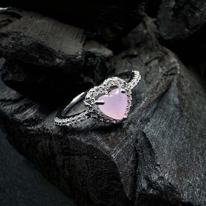 Pink Rose Quartz Heart Halo Ring
