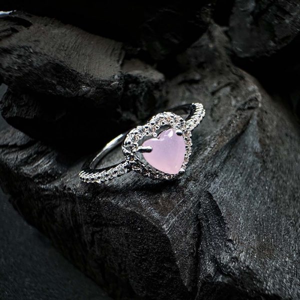 Pink Rose Quartz Heart Halo Ring