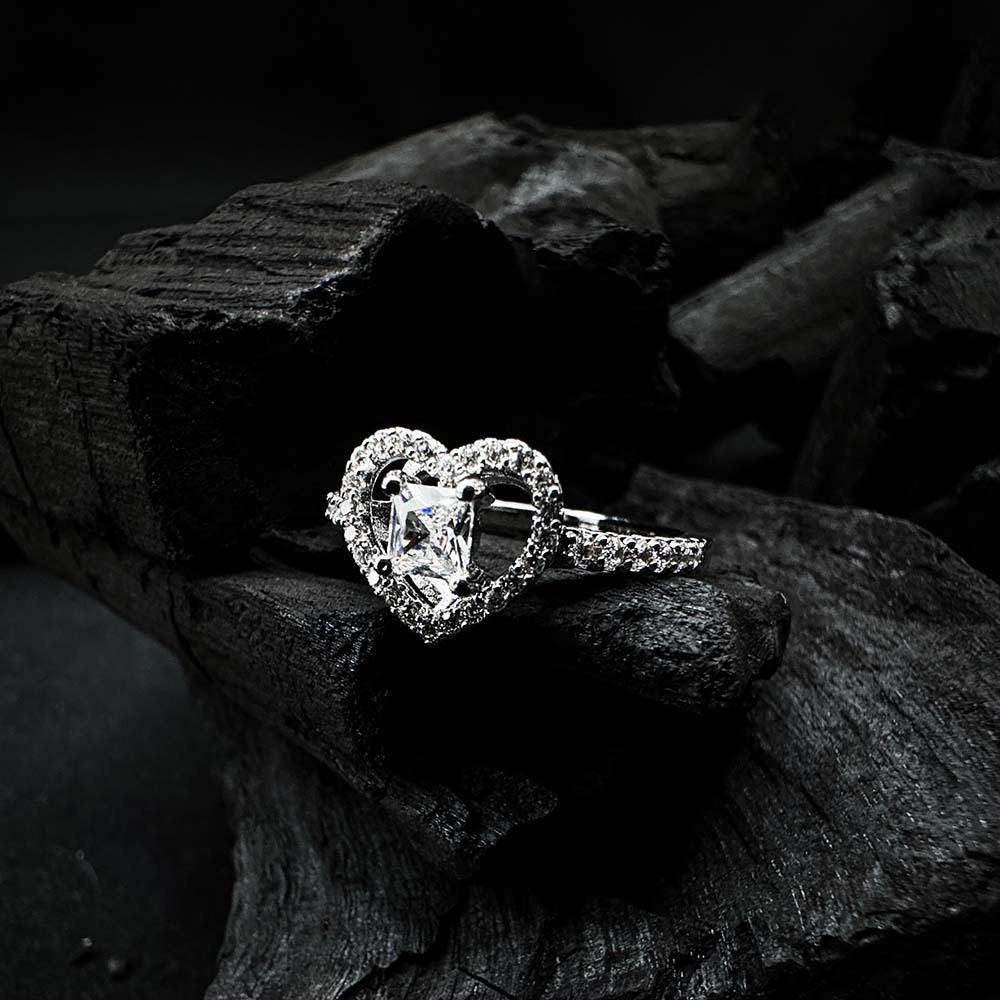 Princess Cut Heart Halo Ring