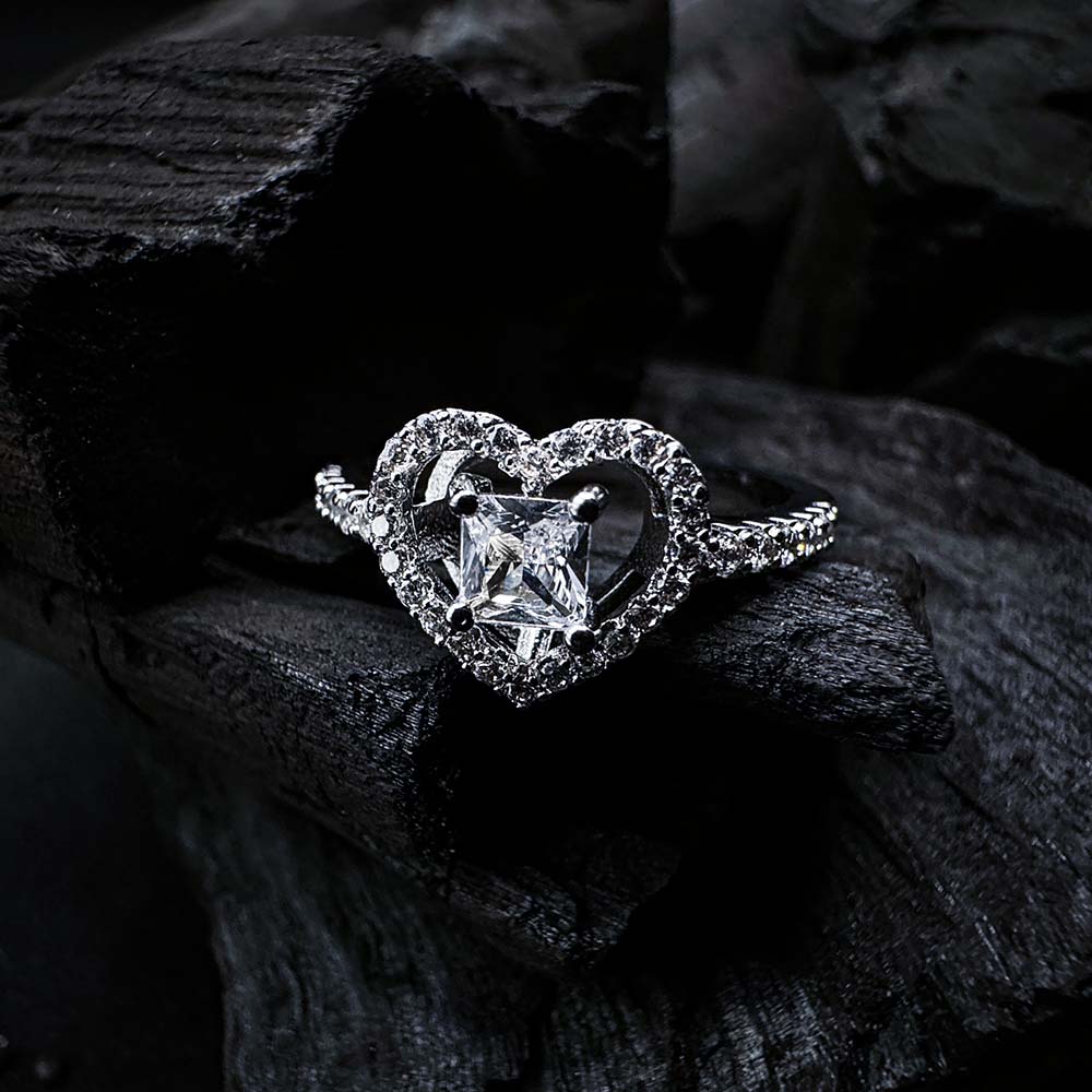 Princess Cut Heart Halo Ring