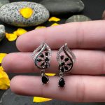 Ravishing Ruby Floral Drop Earrings (Black)