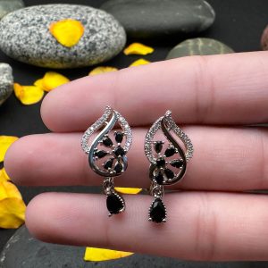 Ravishing Ruby Floral Drop Earrings (Black)