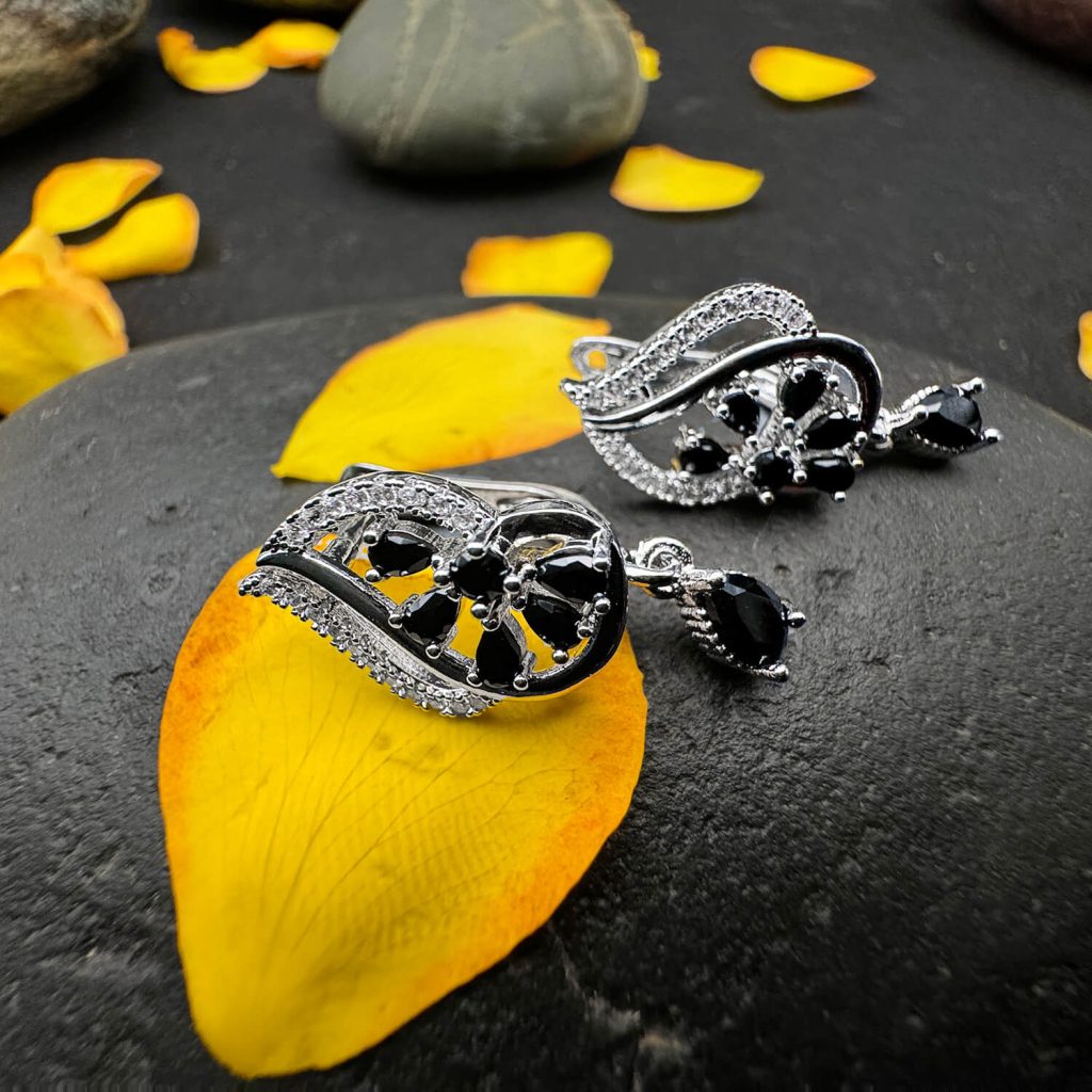 Ravishing Ruby Floral Drop Earrings (Black)