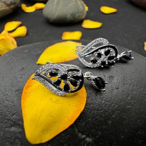 Ravishing Ruby Floral Drop Earrings (Black)