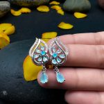 Ravishing Ruby Floral Drop Earrings (Blue)