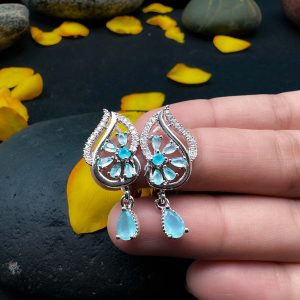 Ravishing Ruby Floral Drop Earrings (Blue)