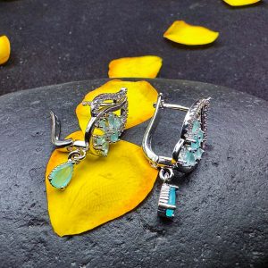 Ravishing Ruby Floral Drop Earrings (Blue)