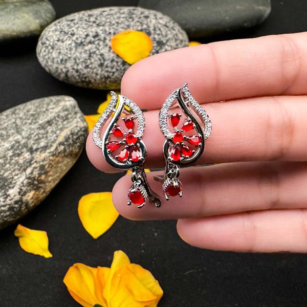 Ravishing Ruby Floral Drop Earrings (Red)