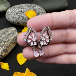 Ravishing Ruby Floral Drop Earrings (Rose Pink)