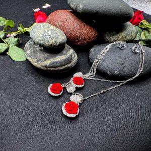 Red Rose Necklace and Earring Set