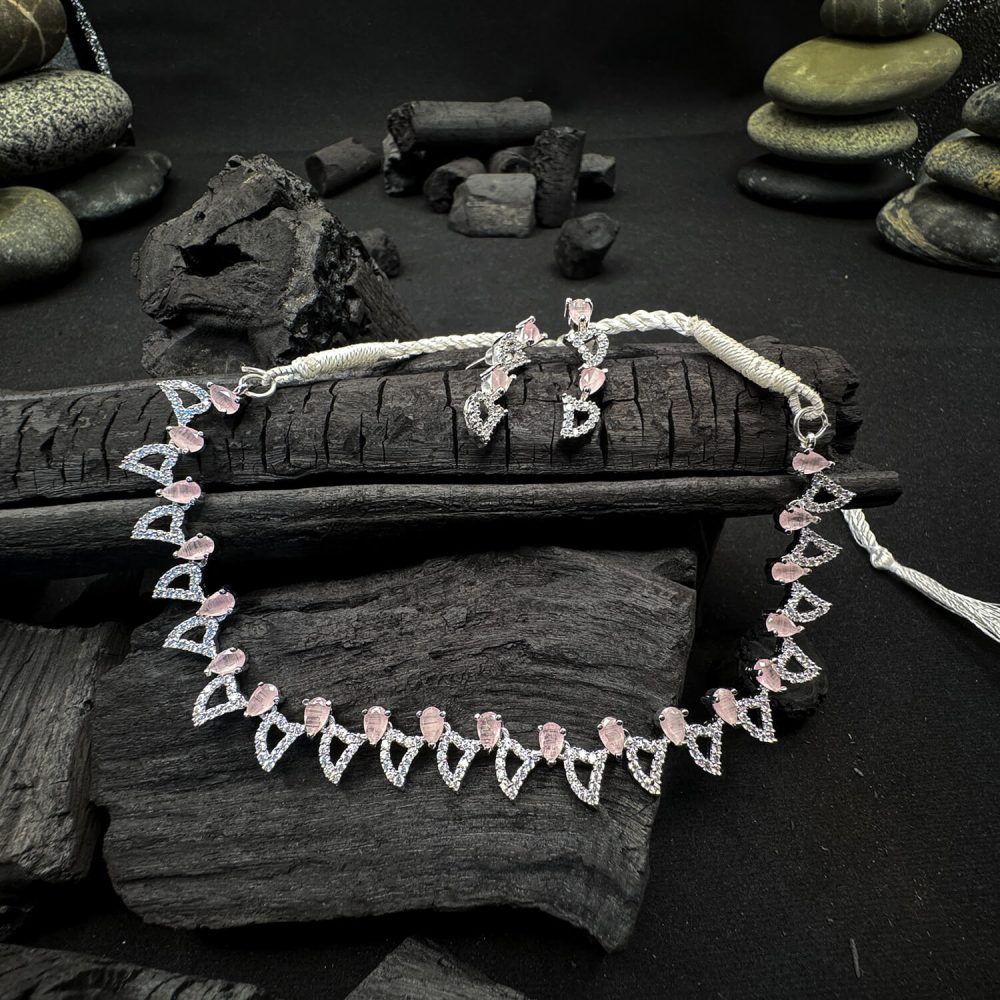 Rose Quartz and Diamond Floral Necklace & Earring Set