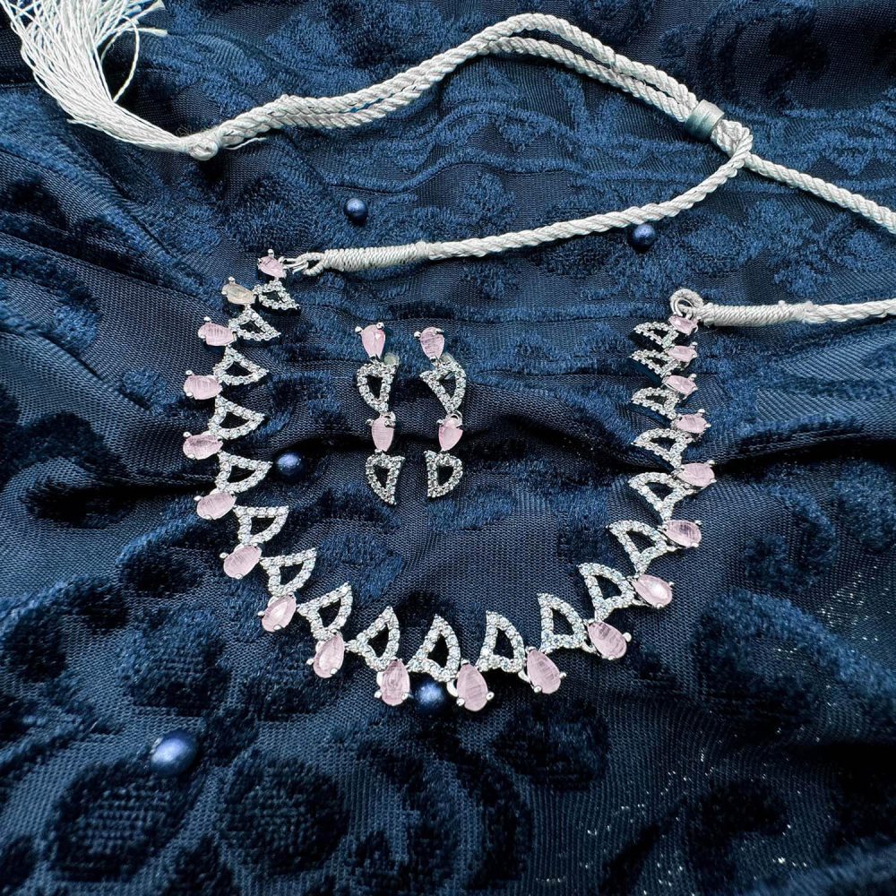 Rose Quartz and Diamond Floral Necklace & Earring Set