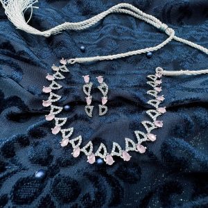 Rose Quartz and Diamond Floral Necklace & Earring Set