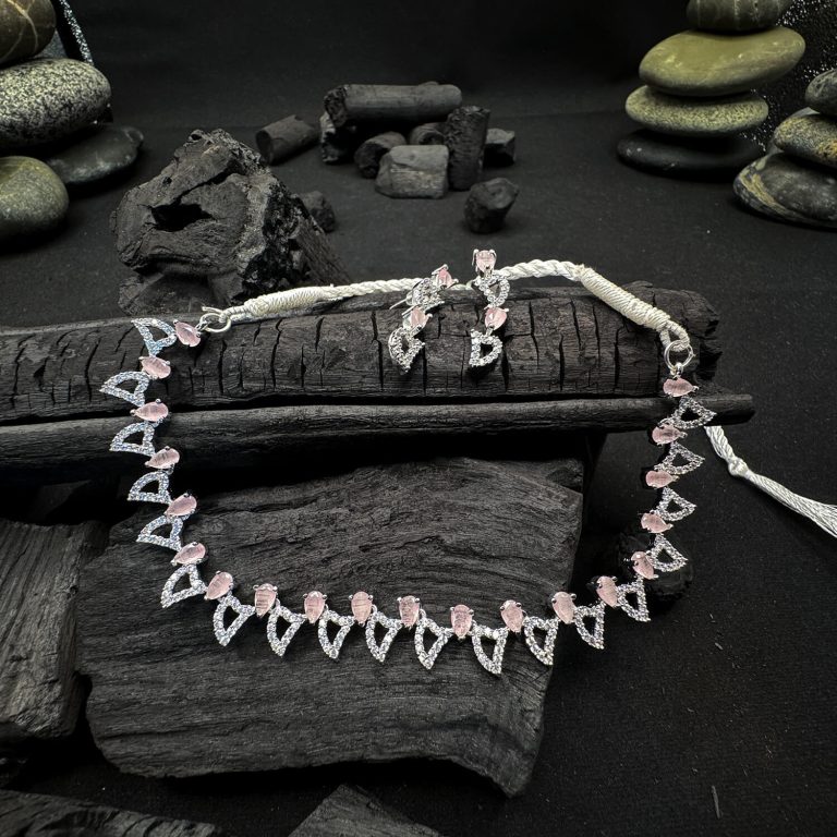 Rose Quartz and Diamond Floral Necklace & Earring Set