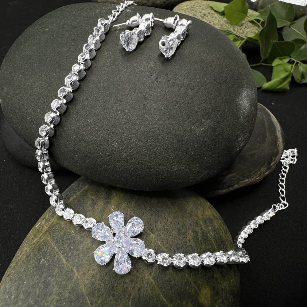 Sparkling Floral Crystal Necklace & Earring Set
