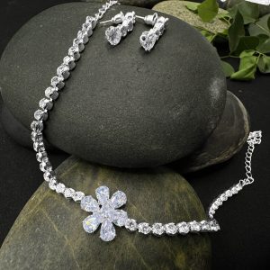 Sparkling Floral Crystal Necklace & Earring Set
